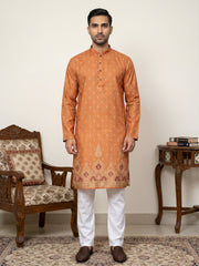 Men’s Ethnic Printed Kurta with Pyjama ( JOKP 5266Orange )