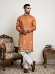 Men’s Ethnic Printed Kurta with Pyjama ( JOKP 5266Orange )