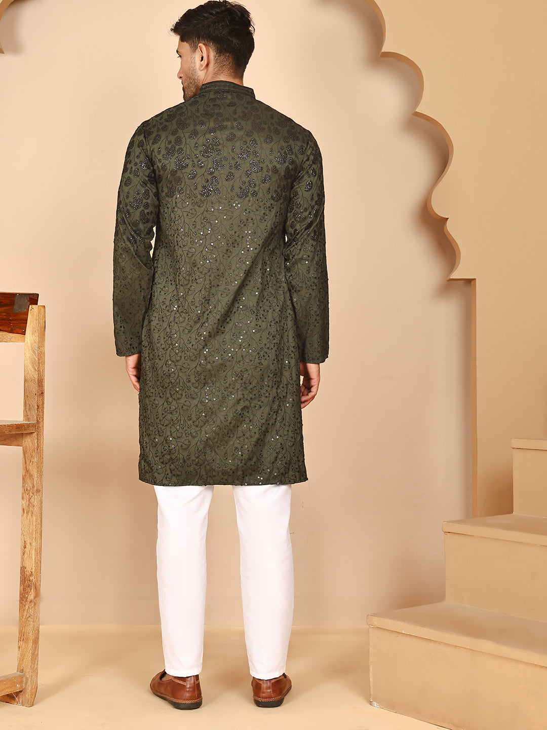 DesiQlo Men Embroidered Kurta Pyjama Set - Green - JOKP_P_5267Olive_S