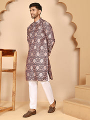 Peach Jacquard Silk Kurta Pyjama Set for Men ( JOKP P 5268 P 5268 Peach ) [FF] [I-1-4]