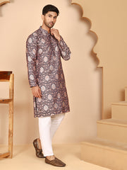 Peach Jacquard Silk Kurta Pyjama Set for Men ( JOKP P 5268 P 5268 Peach ) [FF] [I-1-4]
