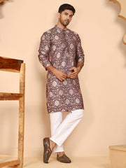 Peach Jacquard Silk Kurta Pyjama Set for Men ( JOKP P 5268 P 5268 Peach ) [FF] [I-1-4]