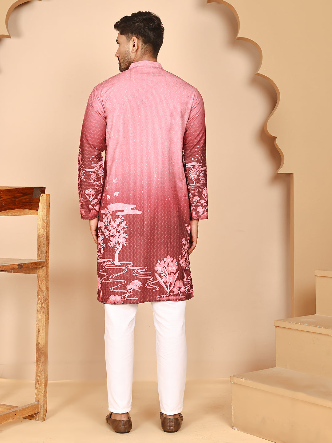 DesiQlo Men Printed Kurta Pyjama Set - Pink - JOKP_P_5274Pink_S