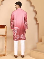Thread Work & Sequin Embellished Printed Kurta Set for Men ( JOKP P 5274Pink )