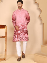 Thread Work & Sequin Embellished Printed Kurta Set for Men ( JOKP P 5274Pink )