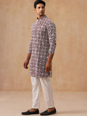Classic Geometric Embroidered Kurta Pyjama ( JOKP P 5279 P 5279Wine ) [FF] [B-7]