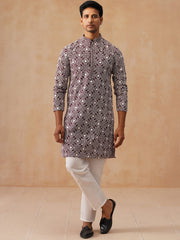 Classic Geometric Embroidered Kurta Pyjama ( JOKP P 5279 P 5279Wine ) [FF] [B-7]