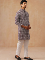 Classic Geometric Embroidered Kurta Pyjama ( JOKP P 5279 P 5279Wine ) [FF] [B-7]