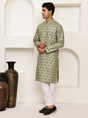 Traditional Floral Printed Kurta Pyjama Set ( JOKP P 5281 P 5281Pista ) [FF] [D-3]