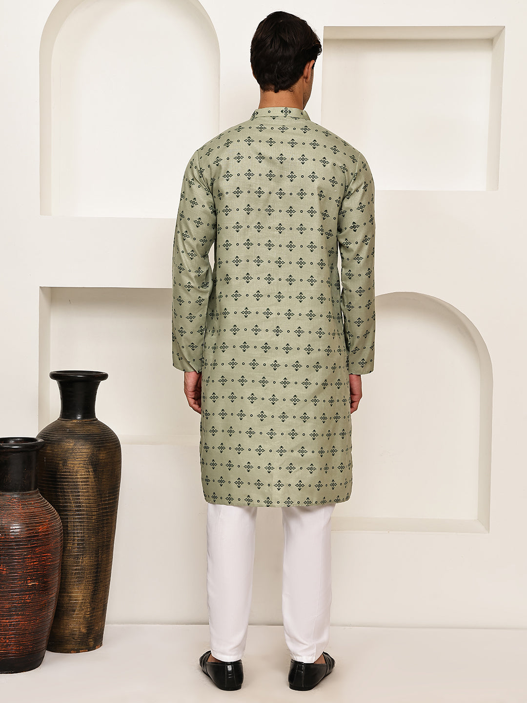 DesiQlo Men Printed Kurta Pyjama Set - Green - JOKP_P_5281Pista_S