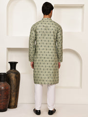 Traditional Floral Printed Kurta Pyjama Set ( JOKP P 5281 P 5281Pista ) [FF] [D-3]