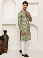 Traditional Floral Printed Kurta Pyjama Set ( JOKP P 5281 P 5281Pista ) [FF] [D-3]