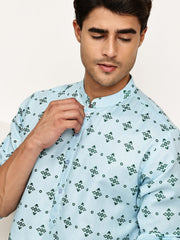 Traditional Floral Printed Kurta Pyjama Set ( JOKP P 5281 P 5281Sky ) [FF] [D-3]