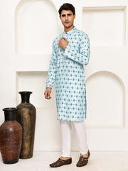 Traditional Floral Printed Kurta Pyjama Set ( JOKP P 5281 P 5281Sky ) [FF] [D-3]