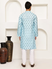 Traditional Floral Printed Kurta Pyjama Set ( JOKP P 5281 P 5281Sky ) [FF] [D-3]