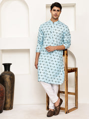 Traditional Floral Printed Kurta Pyjama Set ( JOKP P 5281 P 5281Sky ) [FF] [D-3]
