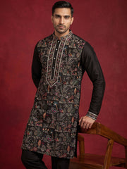 Silk Blend Kurta Set with Multicolor Embroidery ( JOKP B-P 5283Black )