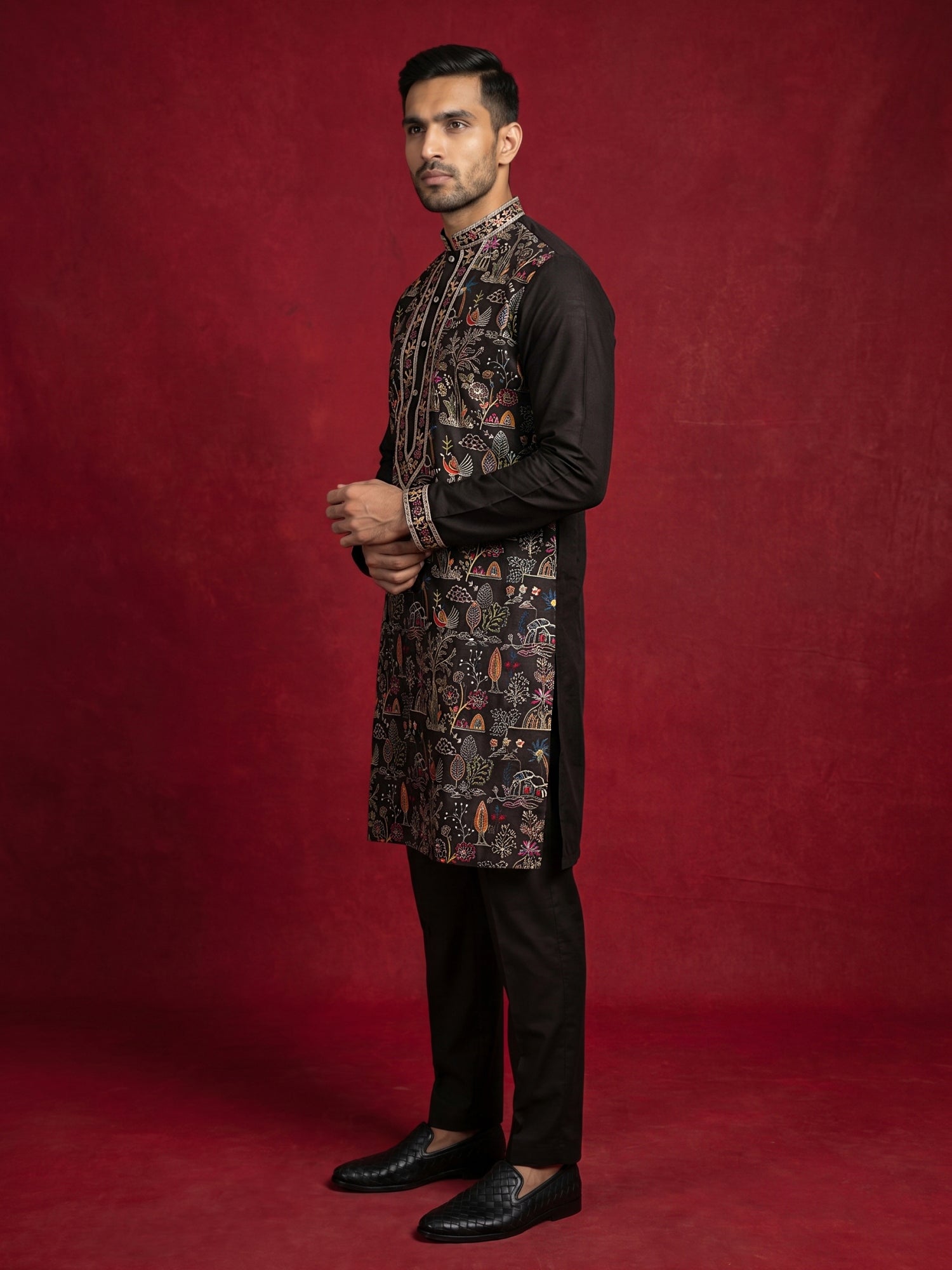 DesiQlo Men Embroidered Kurta Pyjama Set - Black - JOKP_B-P_5283Black_