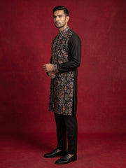 Silk Blend Kurta Set with Multicolor Embroidery ( JOKP B-P 5283Black )