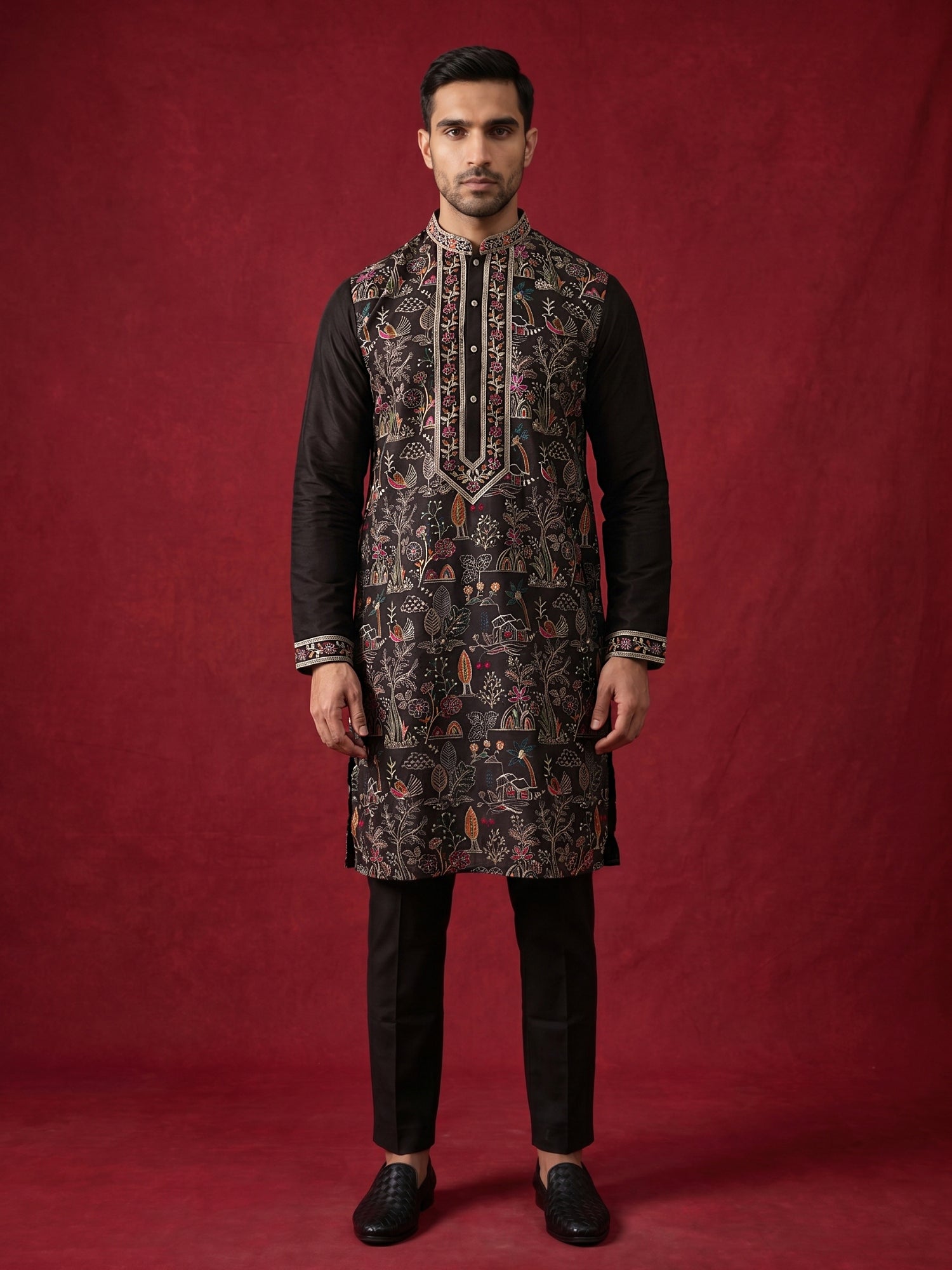 DesiQlo Men Embroidered Kurta Pyjama Set - Black - JOKP_B-P_5283Black_