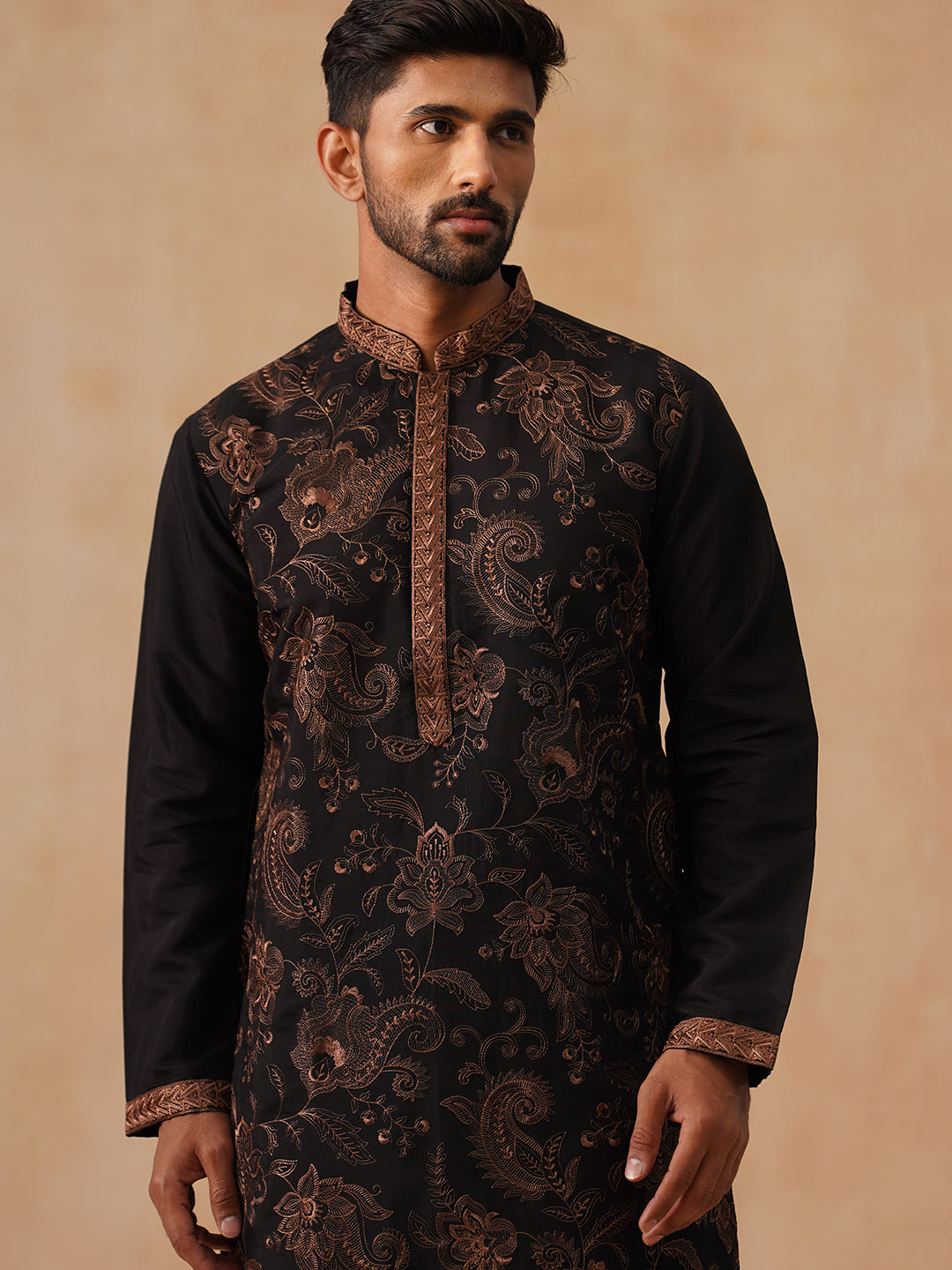 DesiQlo Men Embroidered Kurta Pyjama Set - Gold - JOKP_B-P_5285Bronze_