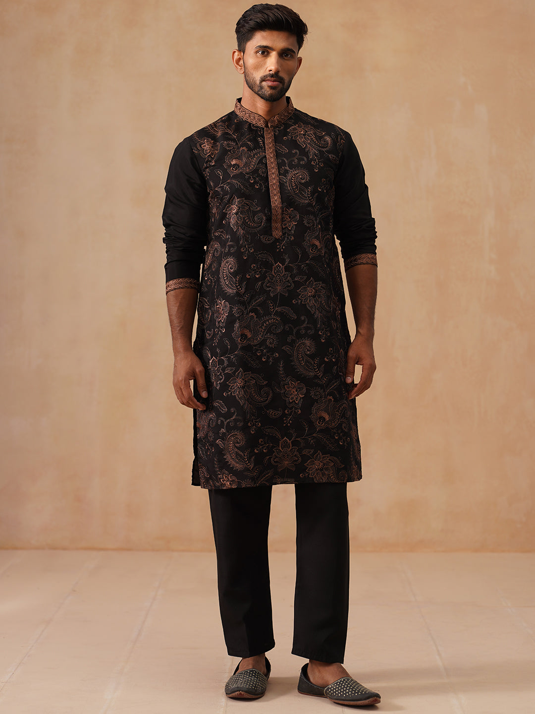 DesiQlo Men Embroidered Kurta Pyjama Set - Gold - JOKP_B-P_5285Bronze_