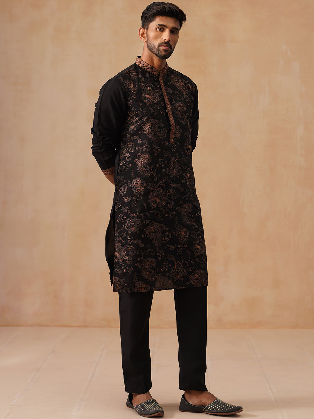 DesiQlo Men Embroidered Kurta Pyjama Set - Gold - JOKP_B-P_5285Bronze_