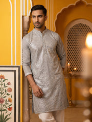 Embroidered Mirror Work Kurta Pyjama ( JOKP P 5286Grey )