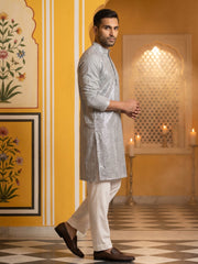 Embroidered Mirror Work Kurta Pyjama ( JOKP P 5286Grey )