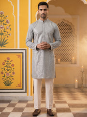 Embroidered Mirror Work Kurta Pyjama ( JOKP P 5286Grey )