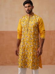 Floral Thread Embroidered Silk Blend Kurta Set ( JOKP P 5290 P 5290Mustard ) [FF] [A-7-8]