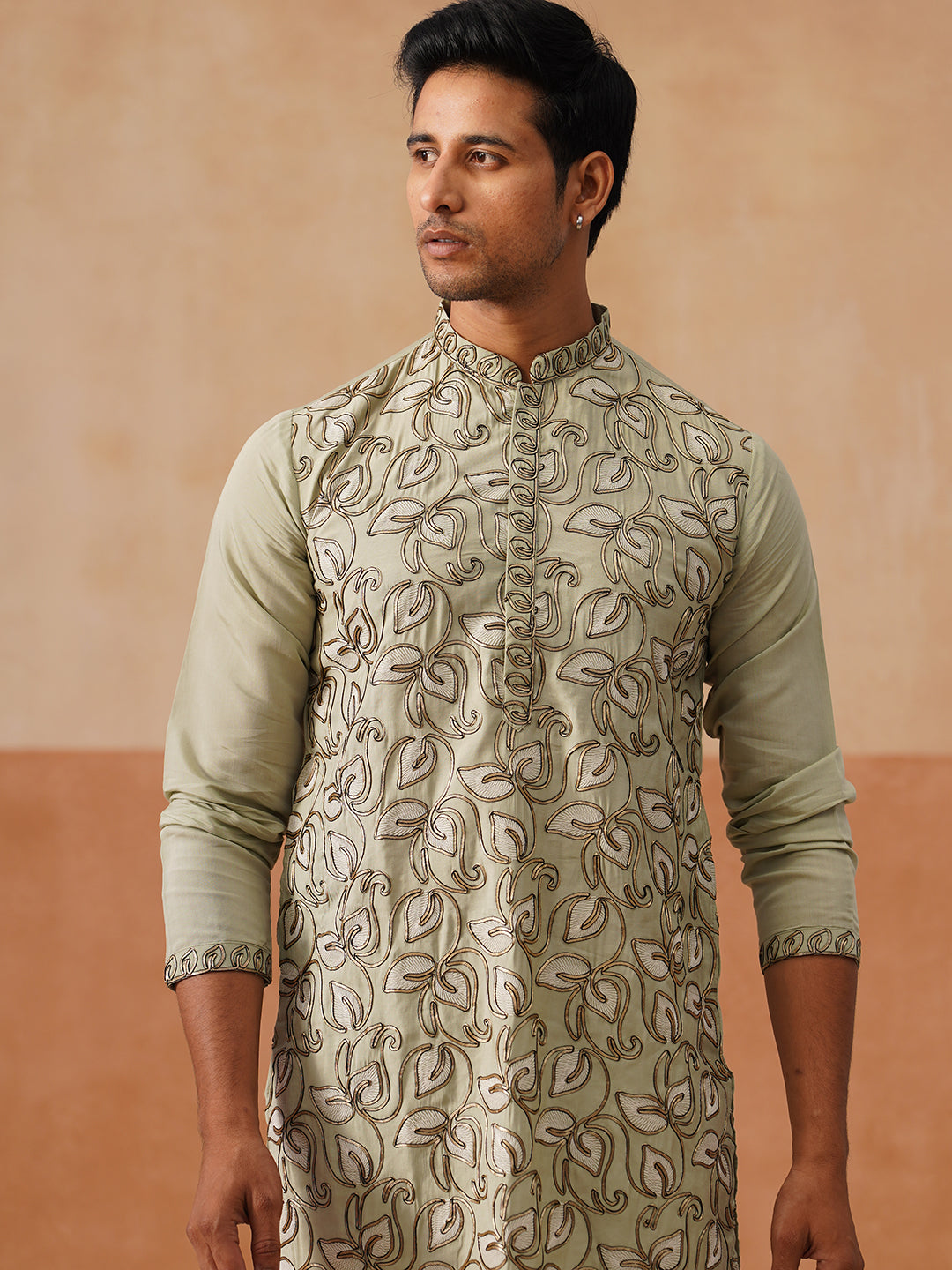 DesiQlo Men Embroidered Kurta Pyjama Set - Green - JOKP_P_5290Pista_S