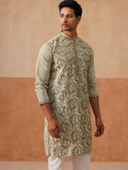 Floral Thread Embroidered Silk Blend Kurta Set ( JOKP P 5290 P 5290Pista ) [FF] [A-7-8]