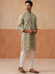 Floral Thread Embroidered Silk Blend Kurta Set ( JOKP P 5290 P 5290Pista ) [FF] [A-7-8]