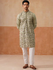 Floral Thread Embroidered Silk Blend Kurta Set ( JOKP P 5290 P 5290Pista ) [FF] [A-7-8]