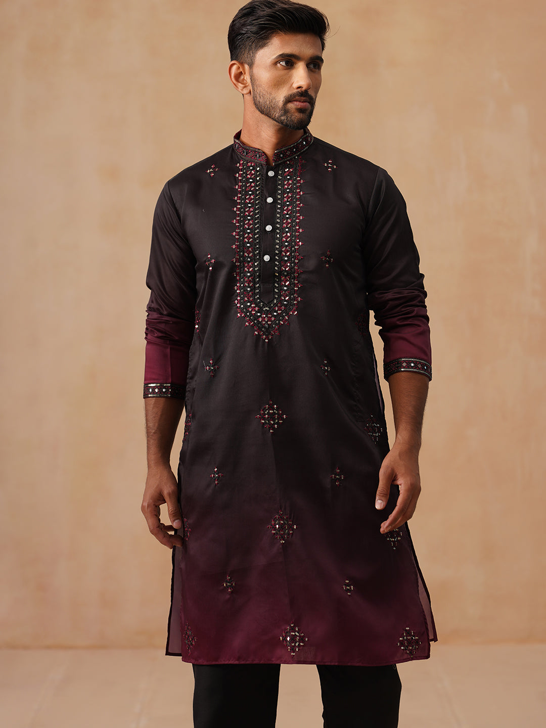 DesiQlo Men Embroidered Kurta Pyjama Set - Black - JOKP_B-P_5291Black_