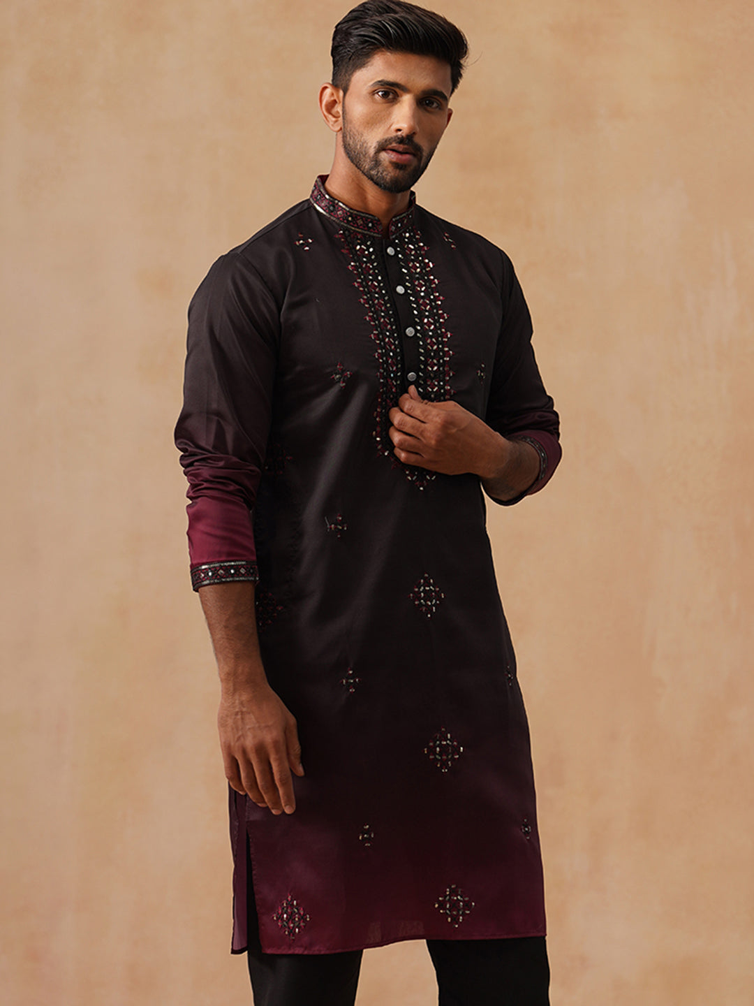 DesiQlo Men Geometric Kurta Only - Black - KO_5291Black_S