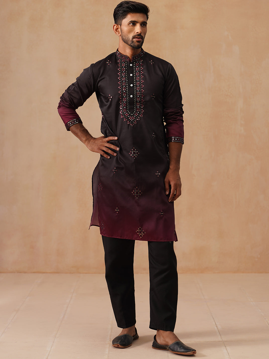 DesiQlo Men Embroidered Kurta Pyjama Set - Black - JOKP_B-P_5291Black_