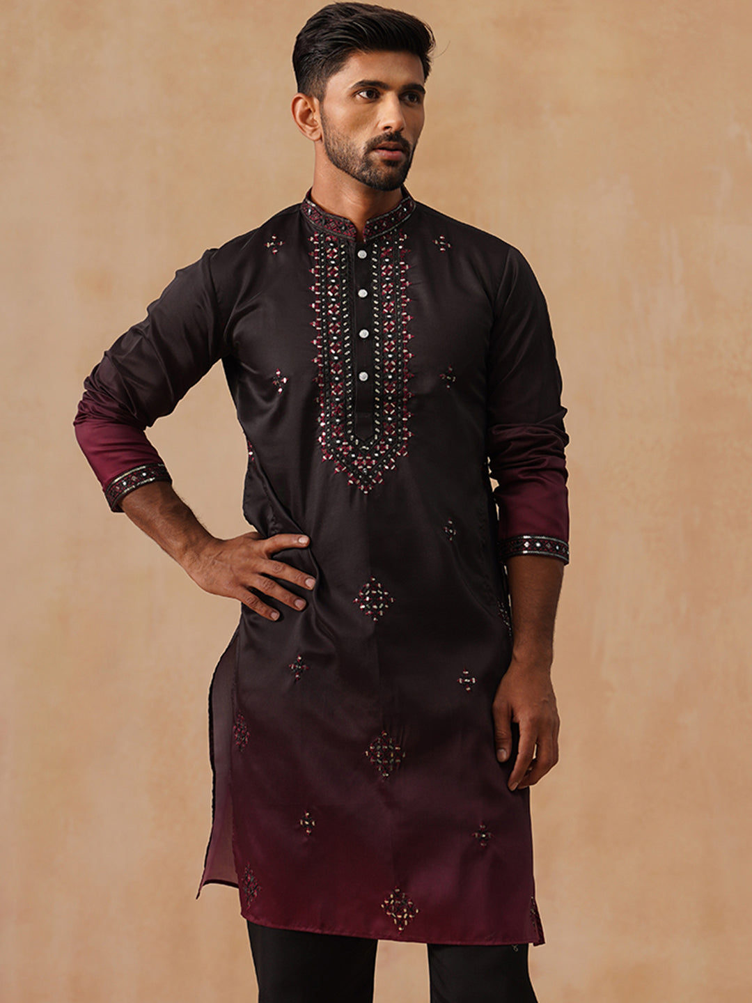 DesiQlo Men Geometric Kurta Only - Black - KO_5291Black_S