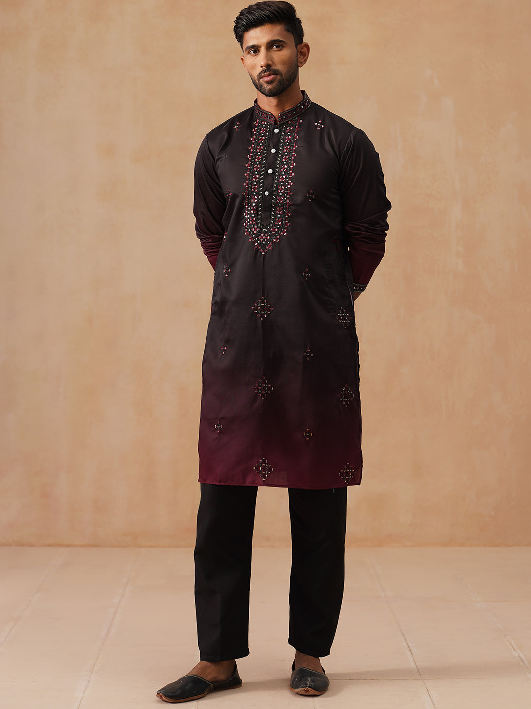DesiQlo Men Embroidered Kurta Pyjama Set - Black - JOKP_B-P_5291Black_