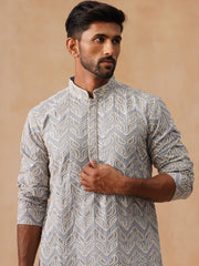 Floral Thread Embroidered Silk Blend Kurta with pyjama ( JOKP P 5292 Grey ) [FF] [P-6]