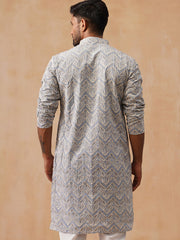 Floral Thread Embroidered Silk Blend Kurtas ( KO 5292 Grey ) [FF] [P-6]