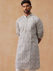 Floral Thread Embroidered Silk Blend Kurtas ( KO 5292 Grey ) [FF] [P-6]