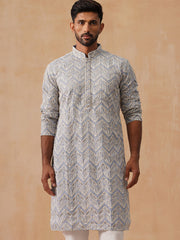 Floral Thread Embroidered Silk Blend Kurtas ( KO 5292 Grey ) [FF] [P-6]