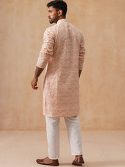 Floral Thread Embroidered Silk Blend Kurta Set ( JOKP P 5292 P 5292Peach ) [FF] [P-6]