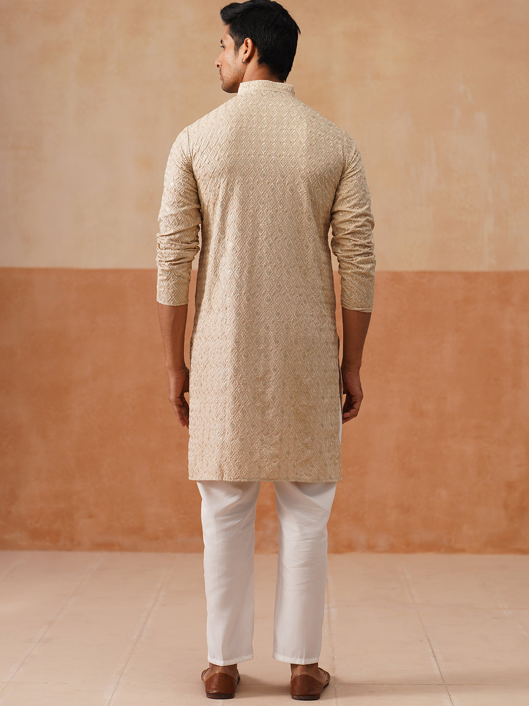 DesiQlo Men Embroidered Kurta Pyjama Set - Gold - JOKP_P_5293Golden_S