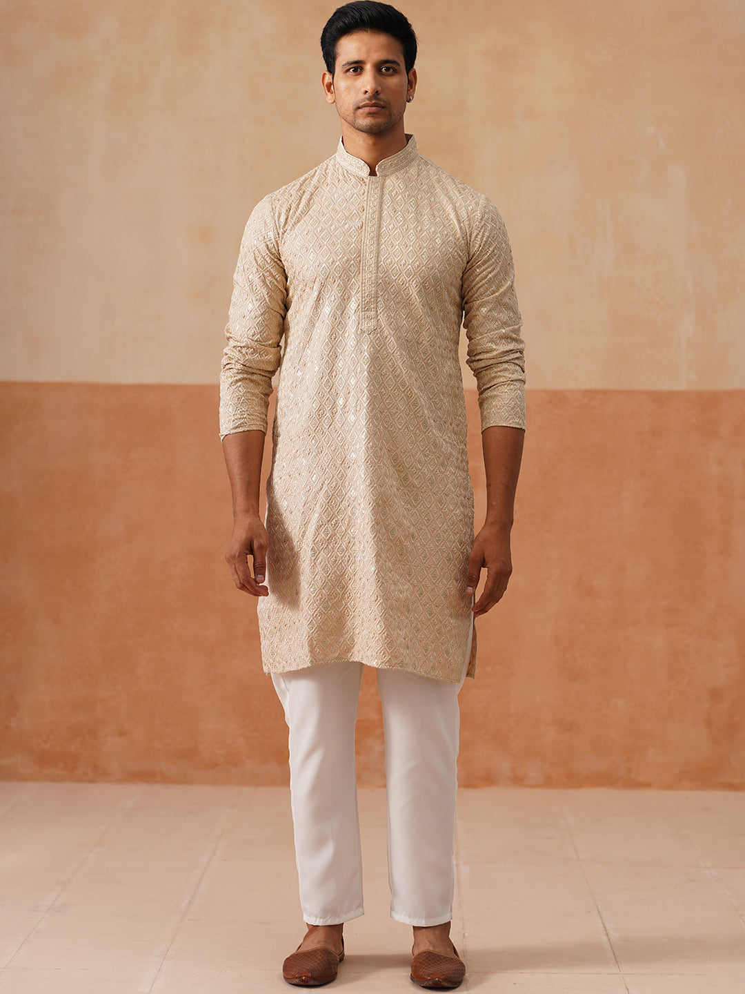 DesiQlo Men Embroidered Kurta Pyjama Set - Gold - JOKP_P_5293Golden_S
