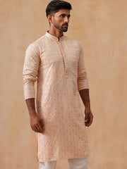 Men’s Festive Kurta with Intricate Embroidery ( KO 5293 Peach ) [FF] [ I2 ]