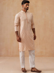Men’s Festive Kurta Set with Intricate Embroidery ( JOKP P 5293 P 5293Peach ) [FF] [ I2 ]