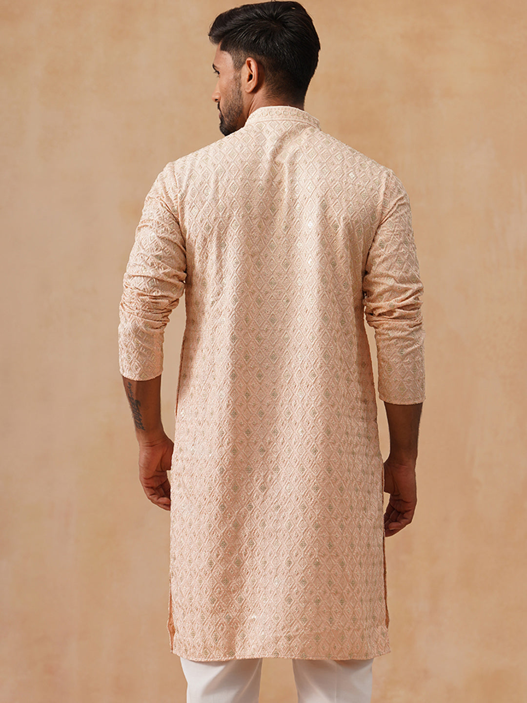 DesiQlo Men Geometric Kurta Only - Orange